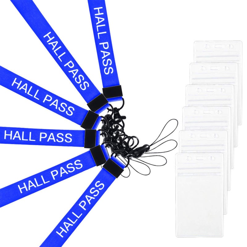 Melife 6 Pack Hall Pass Lanyards, School Passes for Classroom, hallpass for Bathroom, Library, Office. Blue